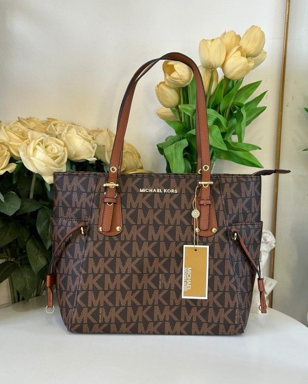 Michael Kors MK Voyager Tote Bag With Side Pocket & Dust Bag (Brown - 971)(BSB)