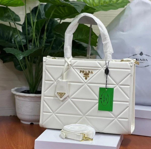 Prada Leather Symbole Tote Bag With OG Box & Dust Bag (White-891)(BSB)