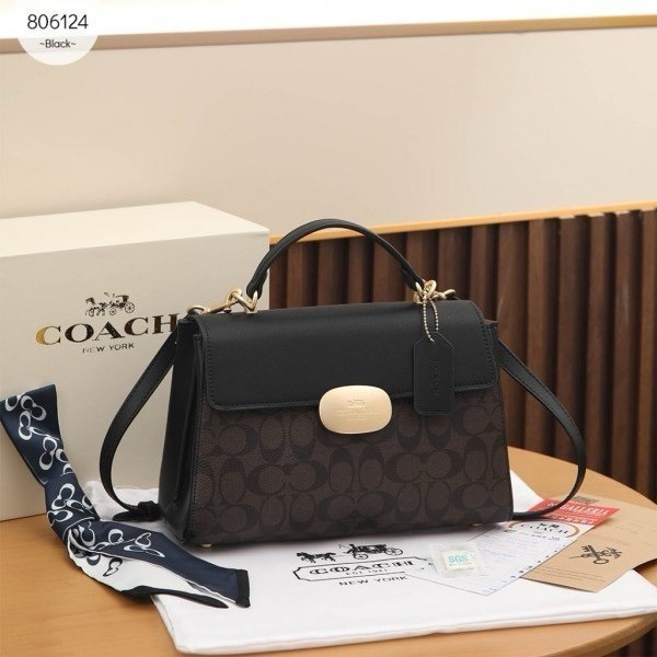 Coach Eliza Top Handle Premium Crossbody Bag With OG Magnetic Gift Box & Dust Bag (Black_Brown-913)(BSB)