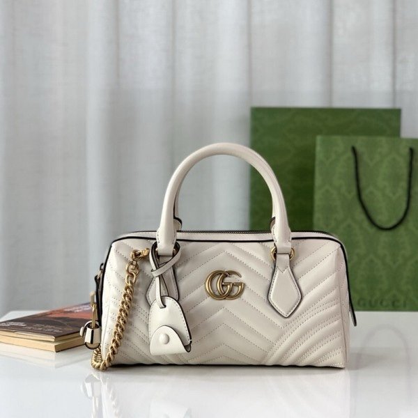 Gucci 746319 Marmont Top Handle Speedy Premium Bag With OG Box & Dust Bag & Carry Bag & Accessories (White-903)(BSB)