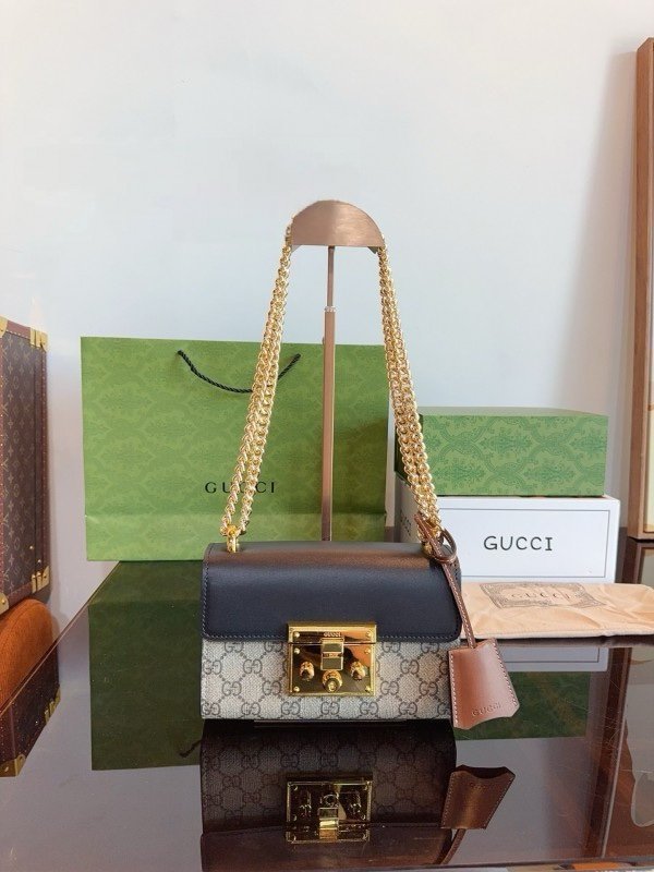Gucci GG Supreme Monogram Small Padlock Shoulder Bag Black Mystic With OG Box & Dust Bag (409487 Black) (LB)