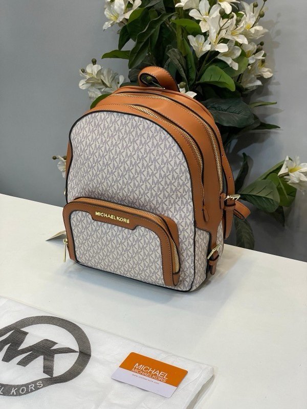 Michael Kors Double Zipper Backpack With Dust Bag (22M07-Beige_Brown)(LB)
