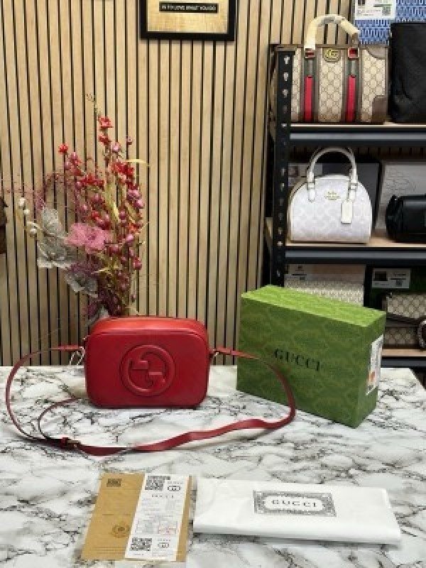 GUCC I SOHO LEATHER HANDBAG WITH OG BOX AND DUST (RED) (S5)(MT)