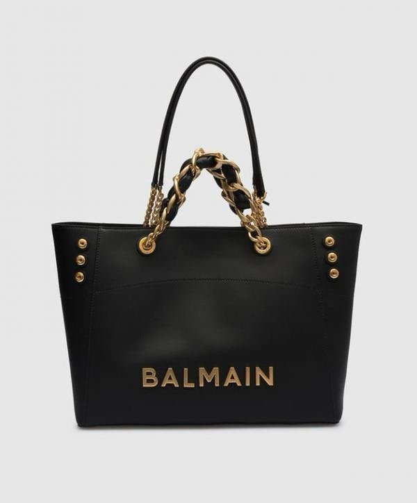 BALmain 1945 embellished leather-trimmed cotton-blend jacquard tote with dust cover(BH)
